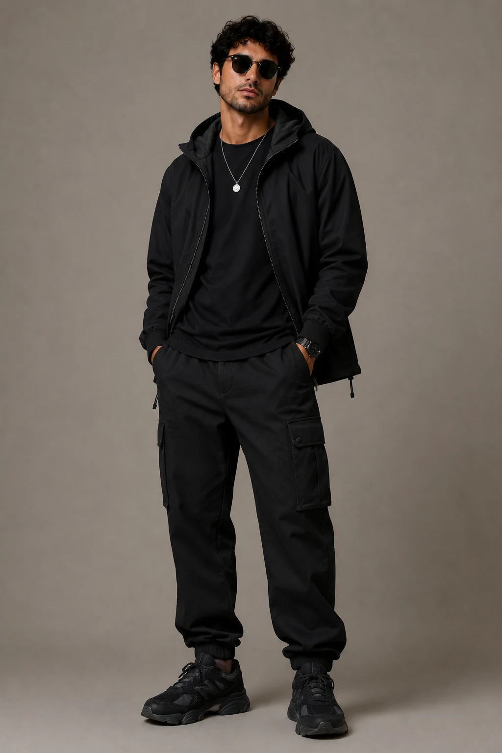 The Monochrome Black Statement — outfits 9060 new balance men style outfit, worn by a stylish man