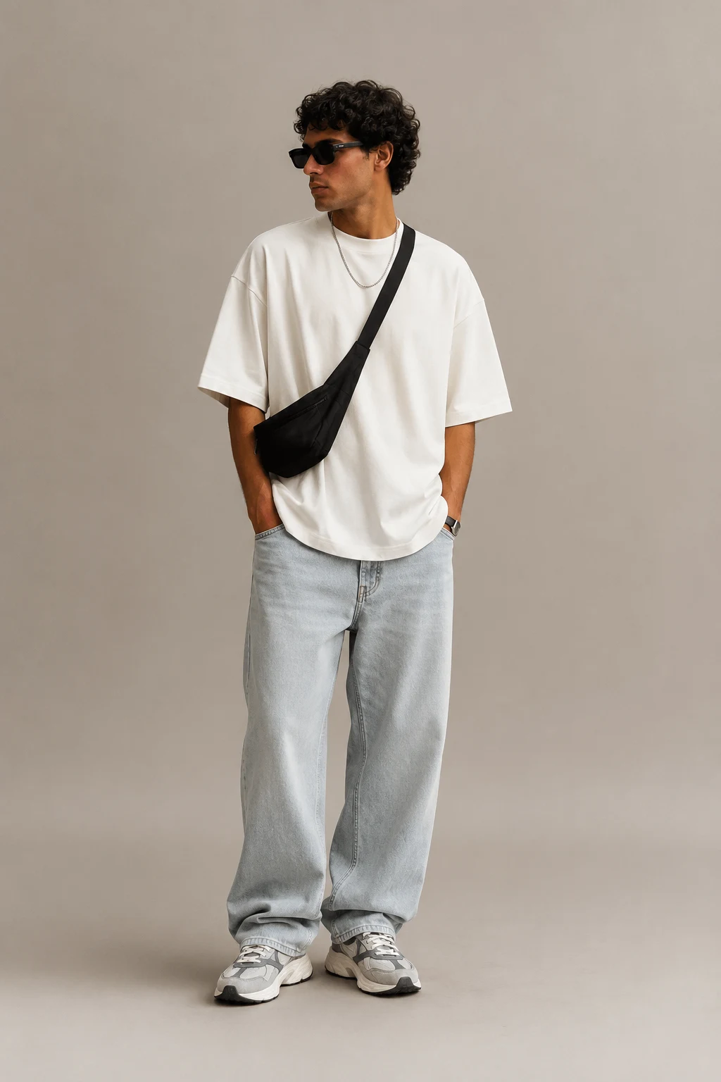The Clean Oversized Streetwear Uniform — outfits for men new balance 9060 style outfit, worn by a stylish man
