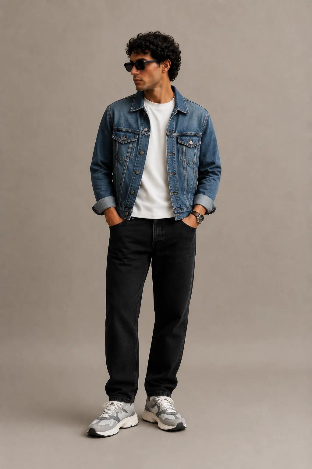 The Denim Jacket Weekend Classic — outfits for men new balance 9060 style outfit, worn by a stylish man