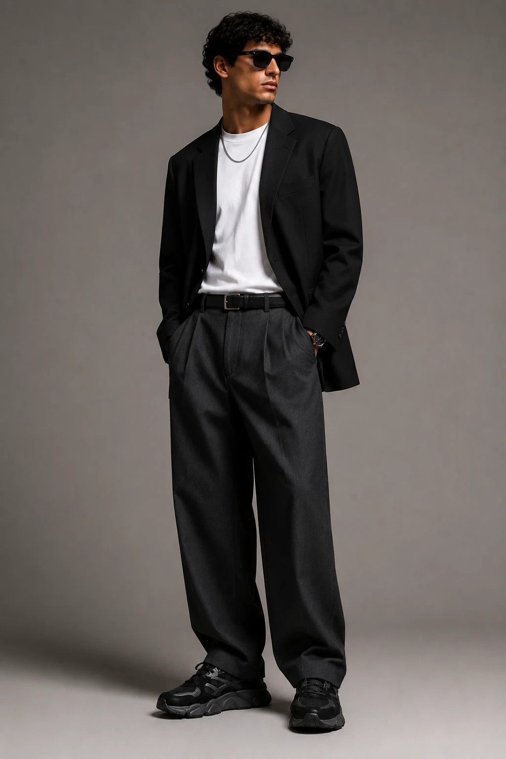 The Tailored Street Upgrade — outfits new balance 9060 black men style outfit, worn by a stylish man