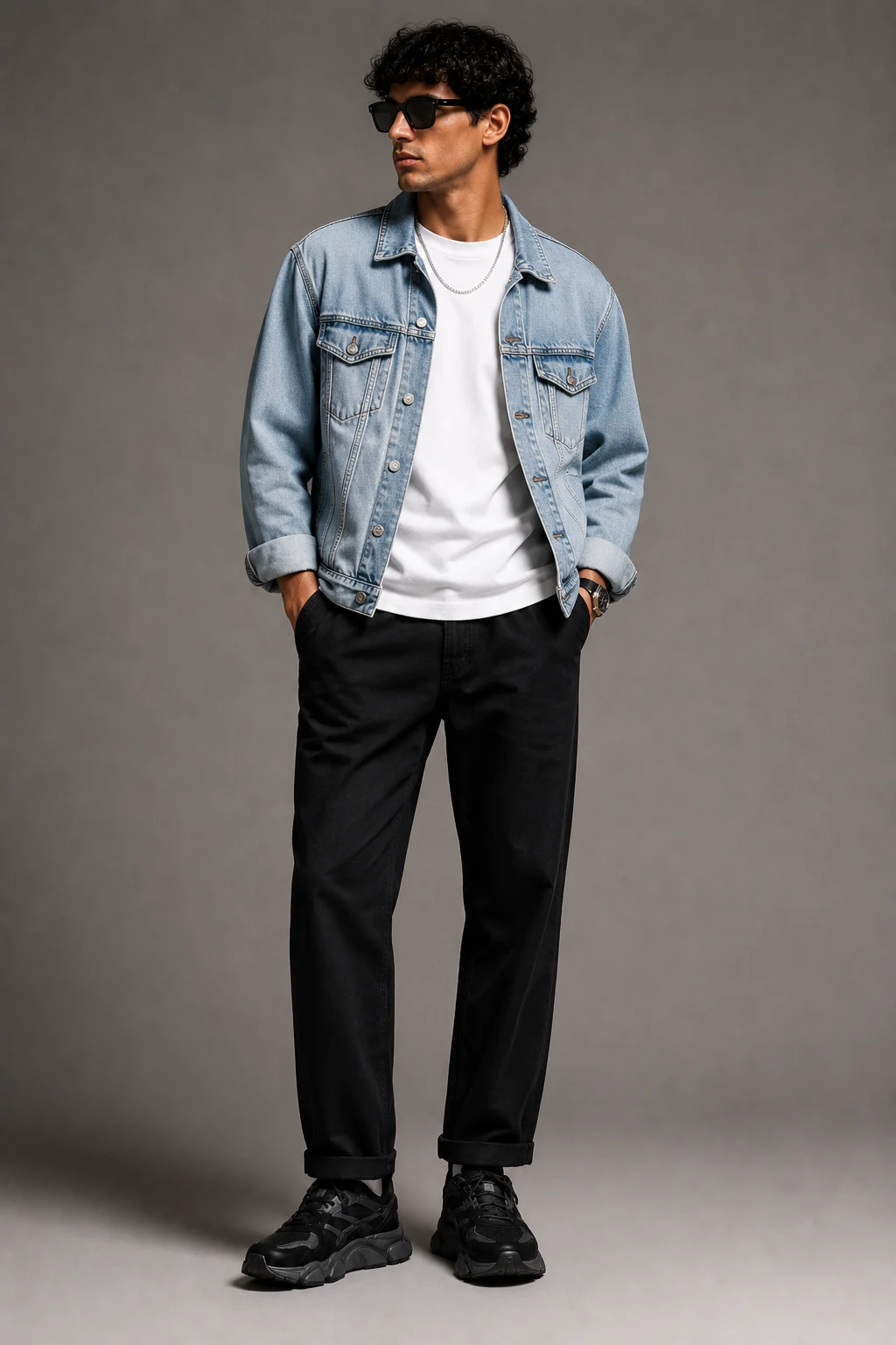 The Vintage Denim Hero — outfits new balance 9060 black men style outfit, worn by a stylish man