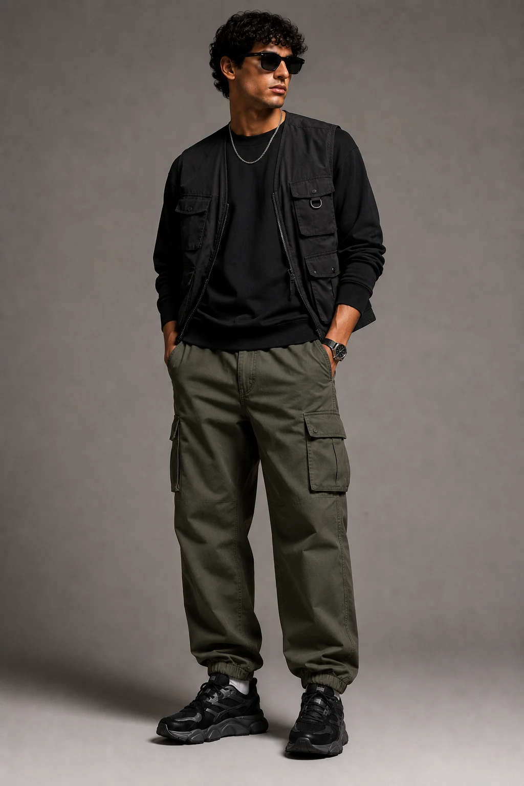 The Utility Cargo Move — outfits new balance 9060 black men style outfit, worn by a stylish man