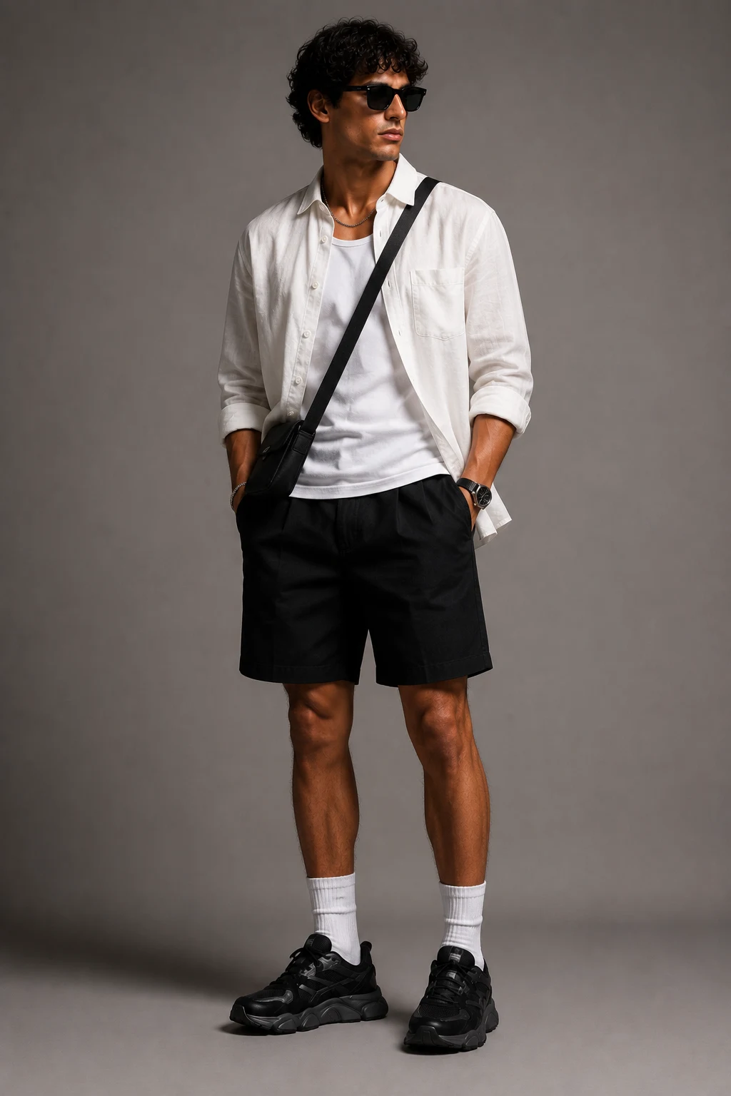 The Minimal Summer Flex — outfits new balance 9060 black men style outfit, worn by a stylish man