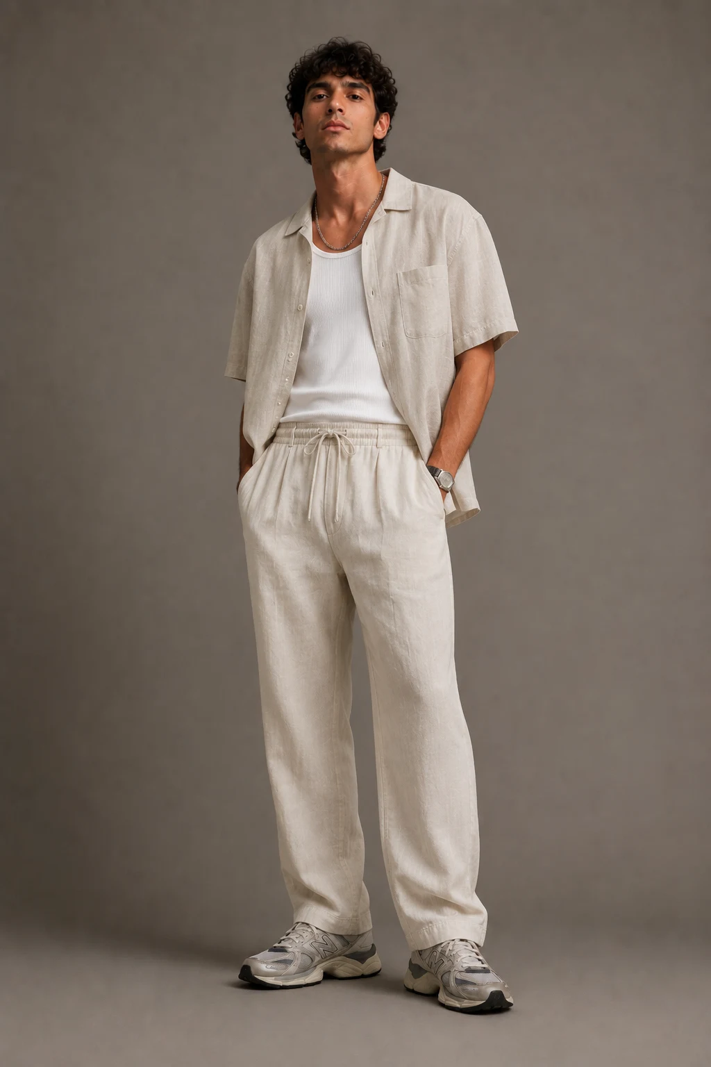 The Summer Linen Refresh — outfits to wear with new balance 9060 men style outfit, worn by a stylish man