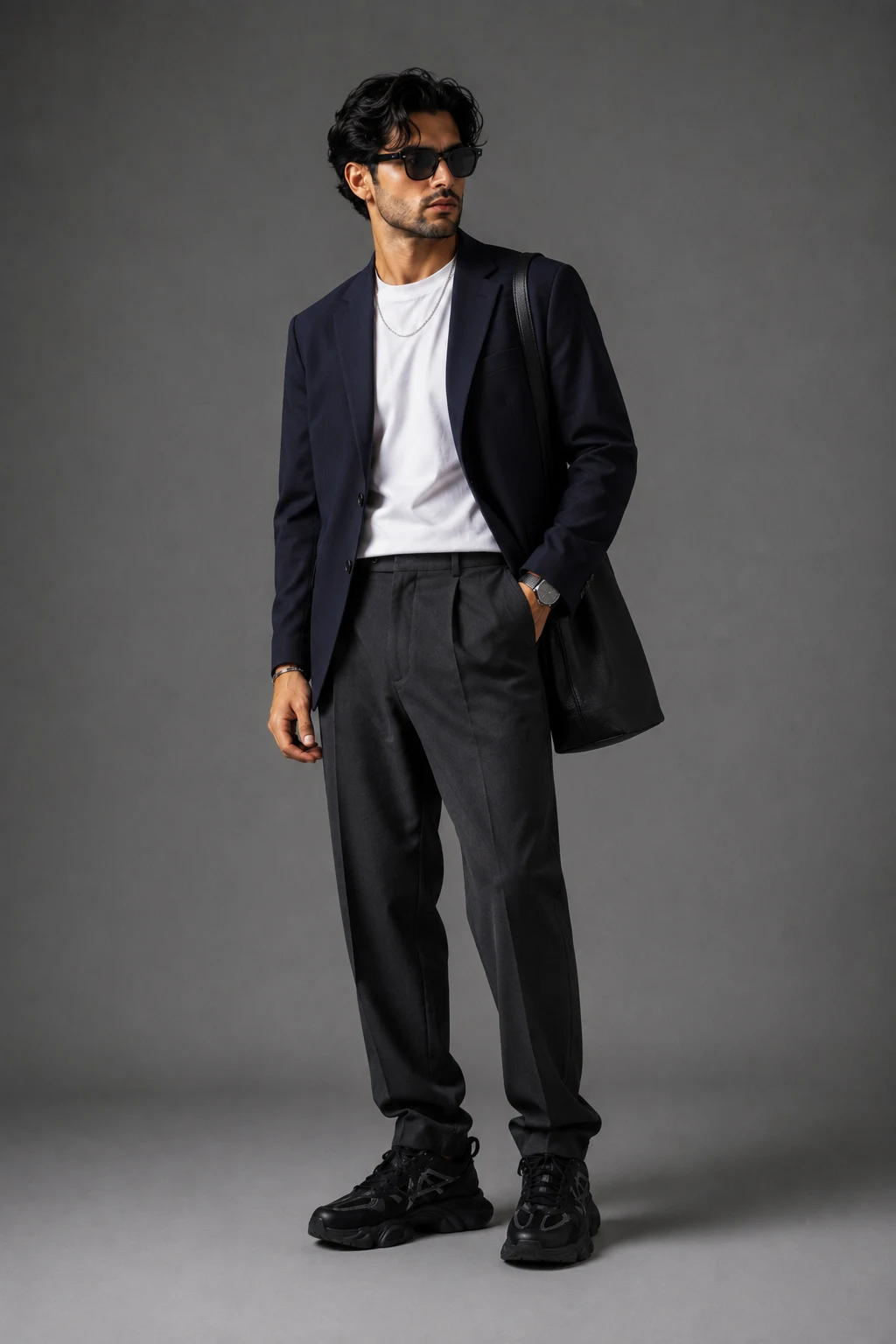 The Smart Casual Fit That Beats Basic Sneakers — outfits with 9060 new balance black men style outfit, worn by a stylish man