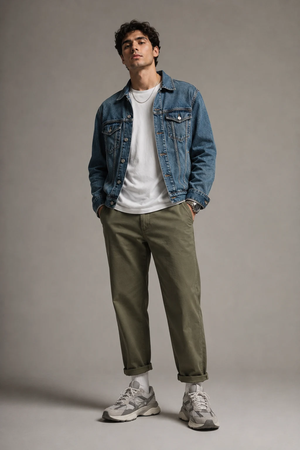 The Denim Jacket Weekend Uniform — outfits with new balance 9060 for men style outfit, worn by a stylish man
