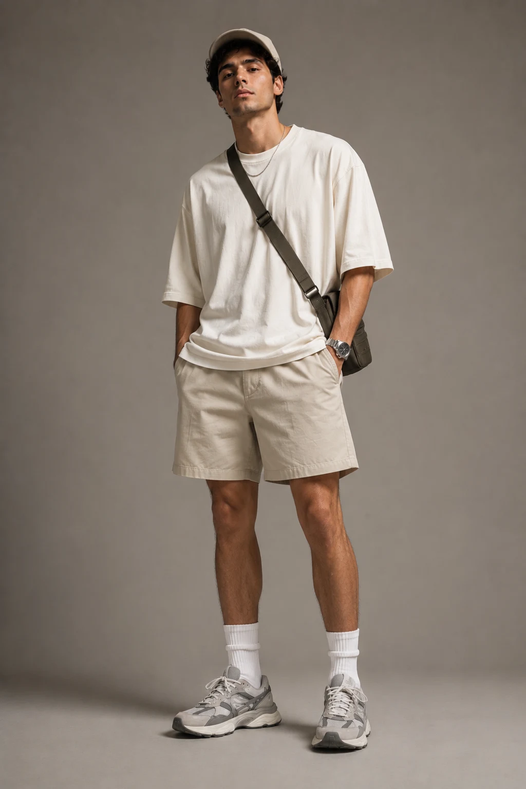 The Summer Shorts and Oversized Tee Formula — outfits with new balance 9060 for men style outfit, worn by a stylish man