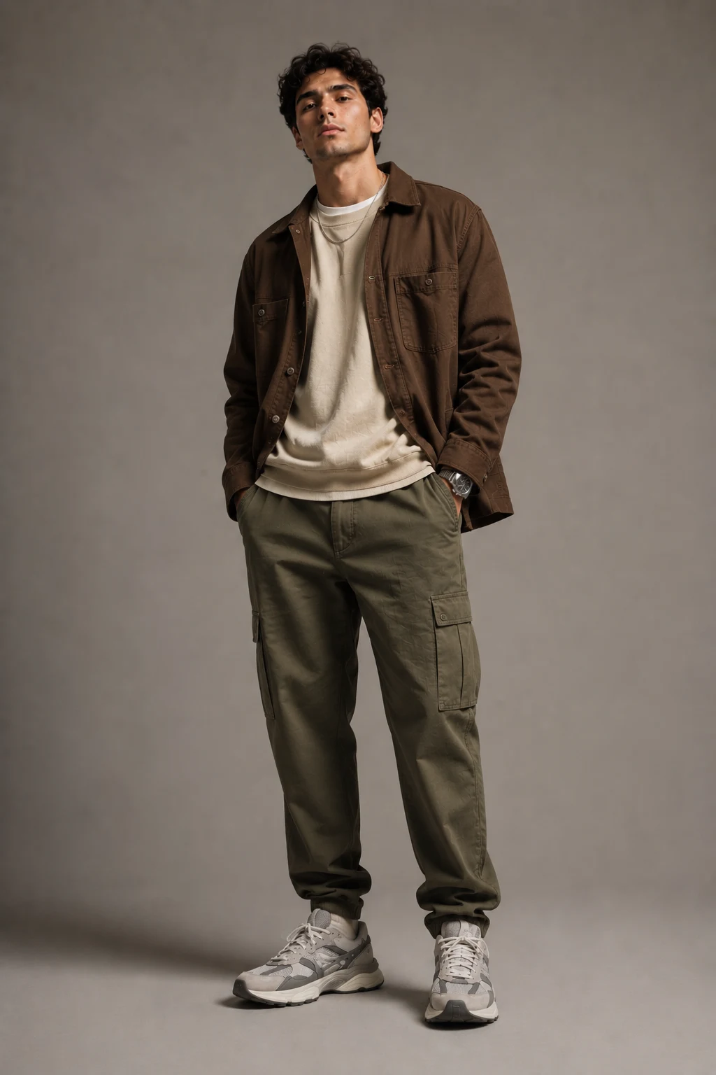 The Earth Tone Layered Masterpiece — outfits with new balance 9060 for men style outfit, worn by a stylish man