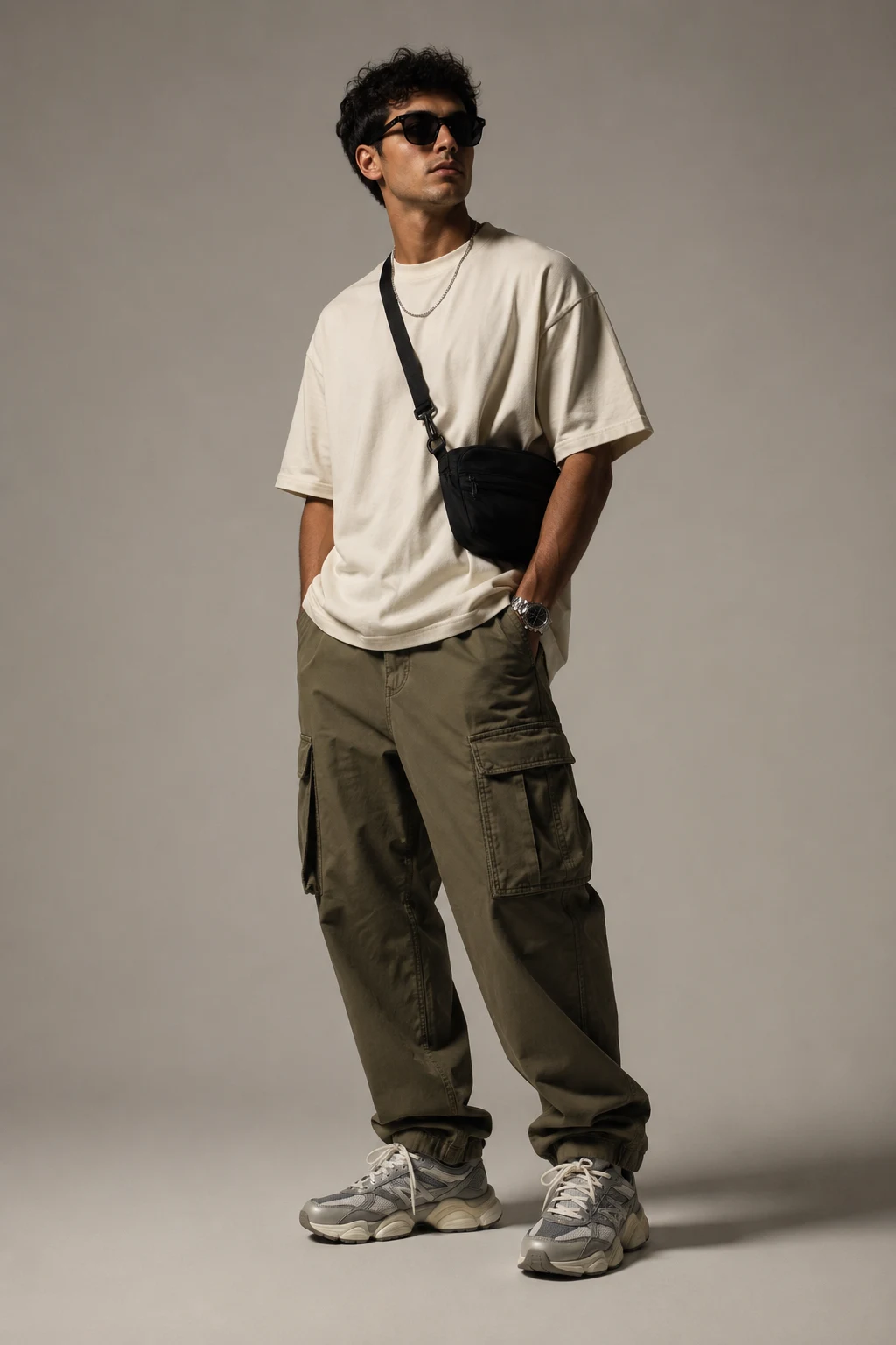 The Oversized Tee and Cargo Combo That Never Misses — outfits with new balance 9060 men style outfit, worn by a stylish man