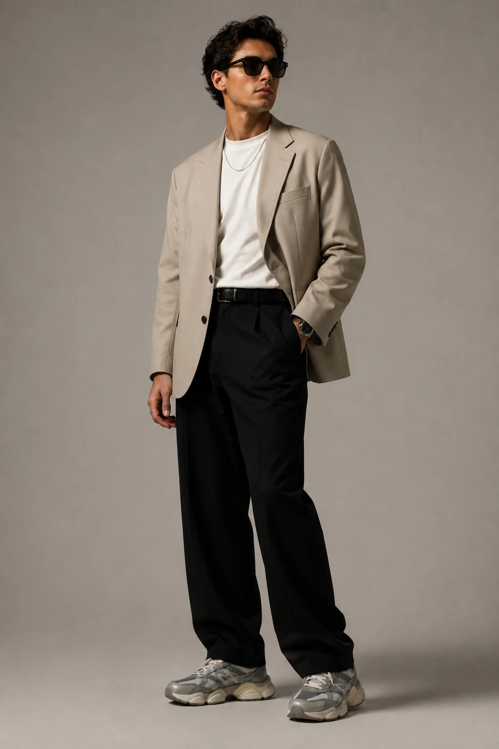 The Relaxed Blazer Fit That Makes Sneakers Look Expensive — outfits with new balance 9060 men style outfit, worn by a stylish man