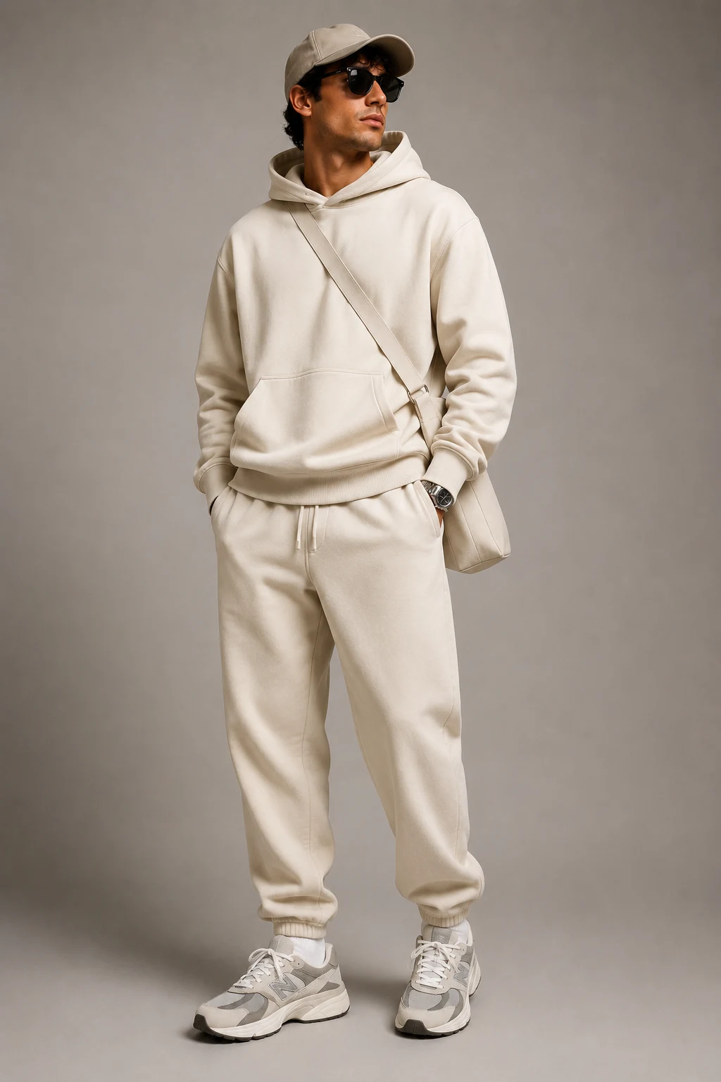 The Matching Neutral Sweat Set Everyone Notices — outfits with new balance 9060 men’s style outfit, worn by a stylish man