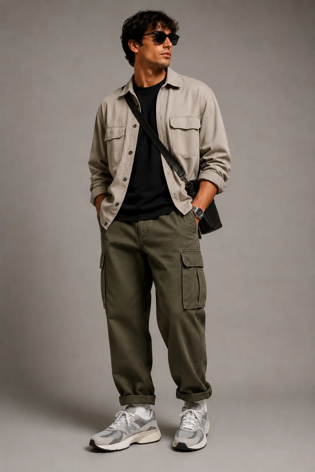 The Utility Cargo Look with Streetwear Energy — outfits with new balance 9060 men’s style outfit, worn by a stylish man