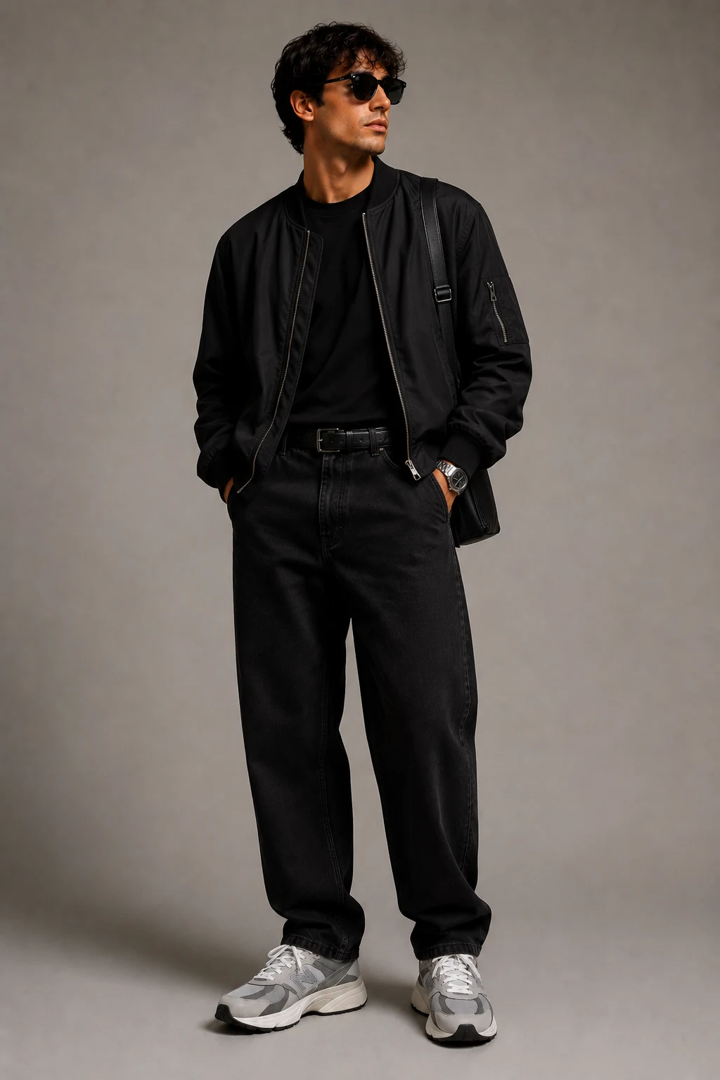 The Black Monochrome Outfit That Always Wins — outfits with new balance 9060 men’s style outfit, worn by a stylish man