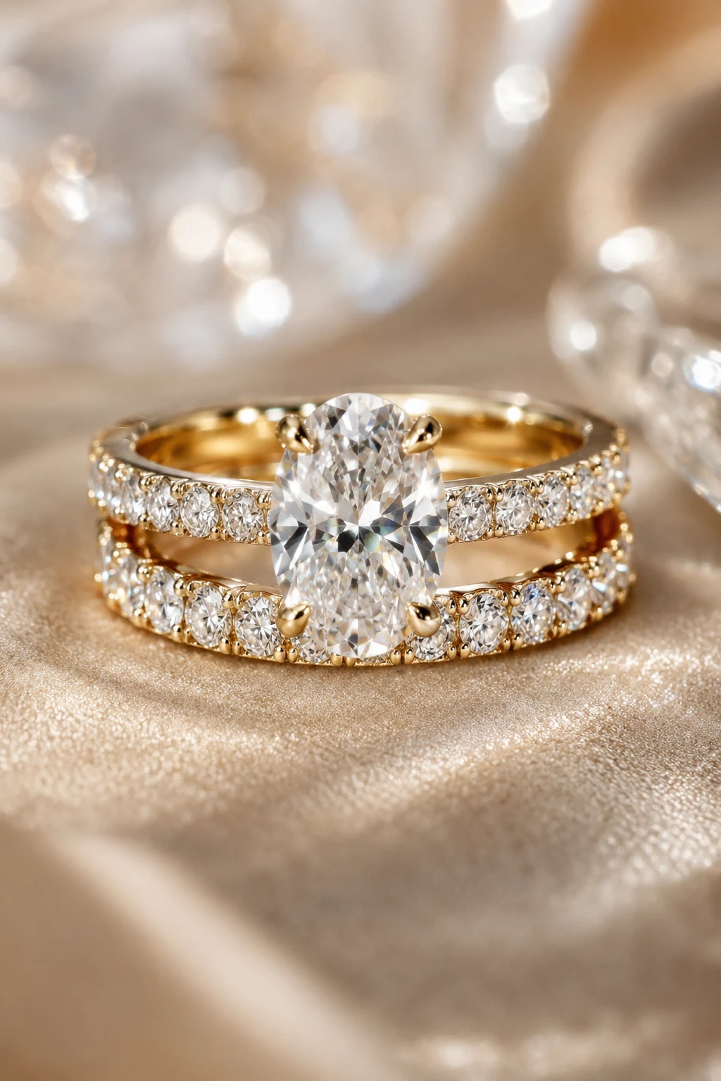 Oval Wedding Rings with Pavé Diamond Bands — oval wedding rings style outfit