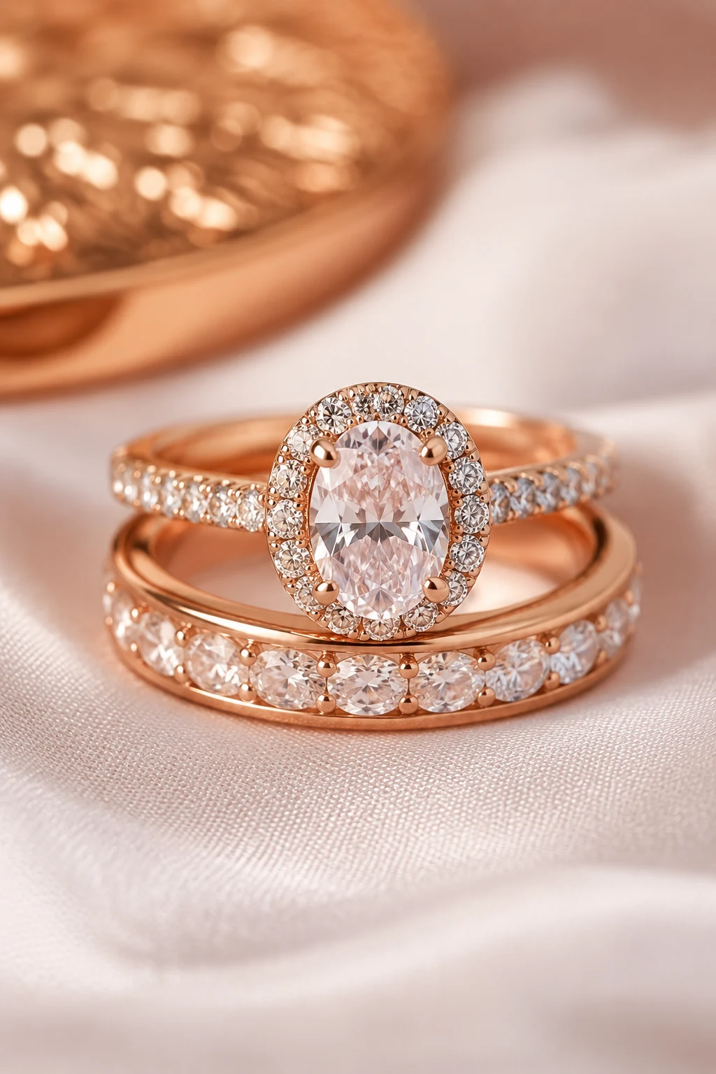 Rose Gold Oval Wedding Rings for Romantic Warmth — oval wedding rings style outfit