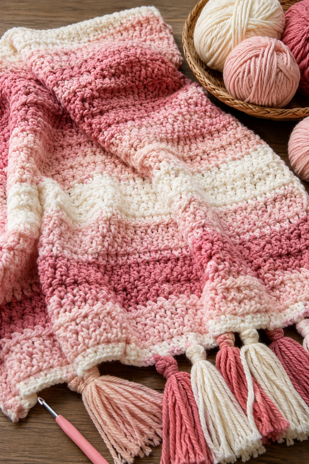 Pretty in Pink Chunky Throw Blanket — pink crochet ideas style outfit