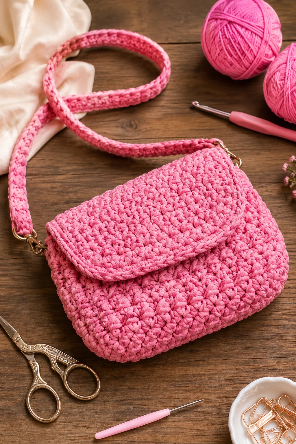 Bubblegum Pink Crossbody Bag — pink crochet ideas style outfit