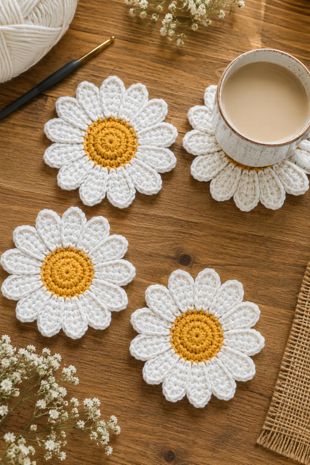 Blooming Daisy Coasters That Instantly Brighten a Table — small crochet ideas style outfit