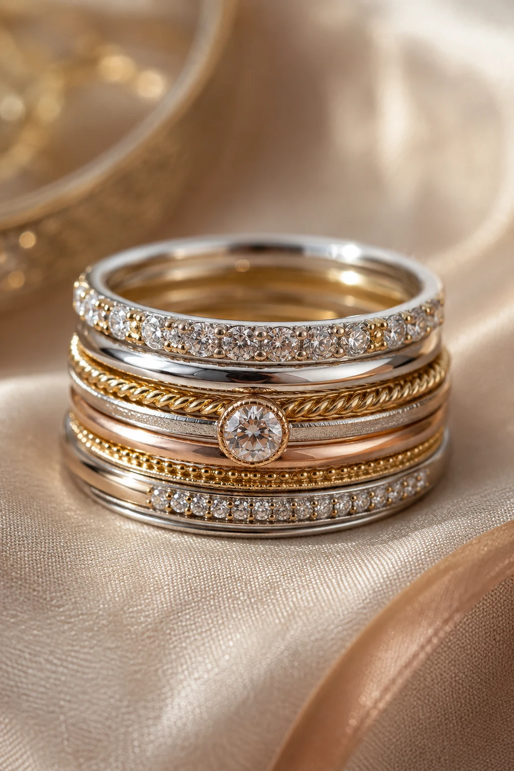 Colorful Gemstone Stacked Wedding Rings — stacked wedding rings style outfit