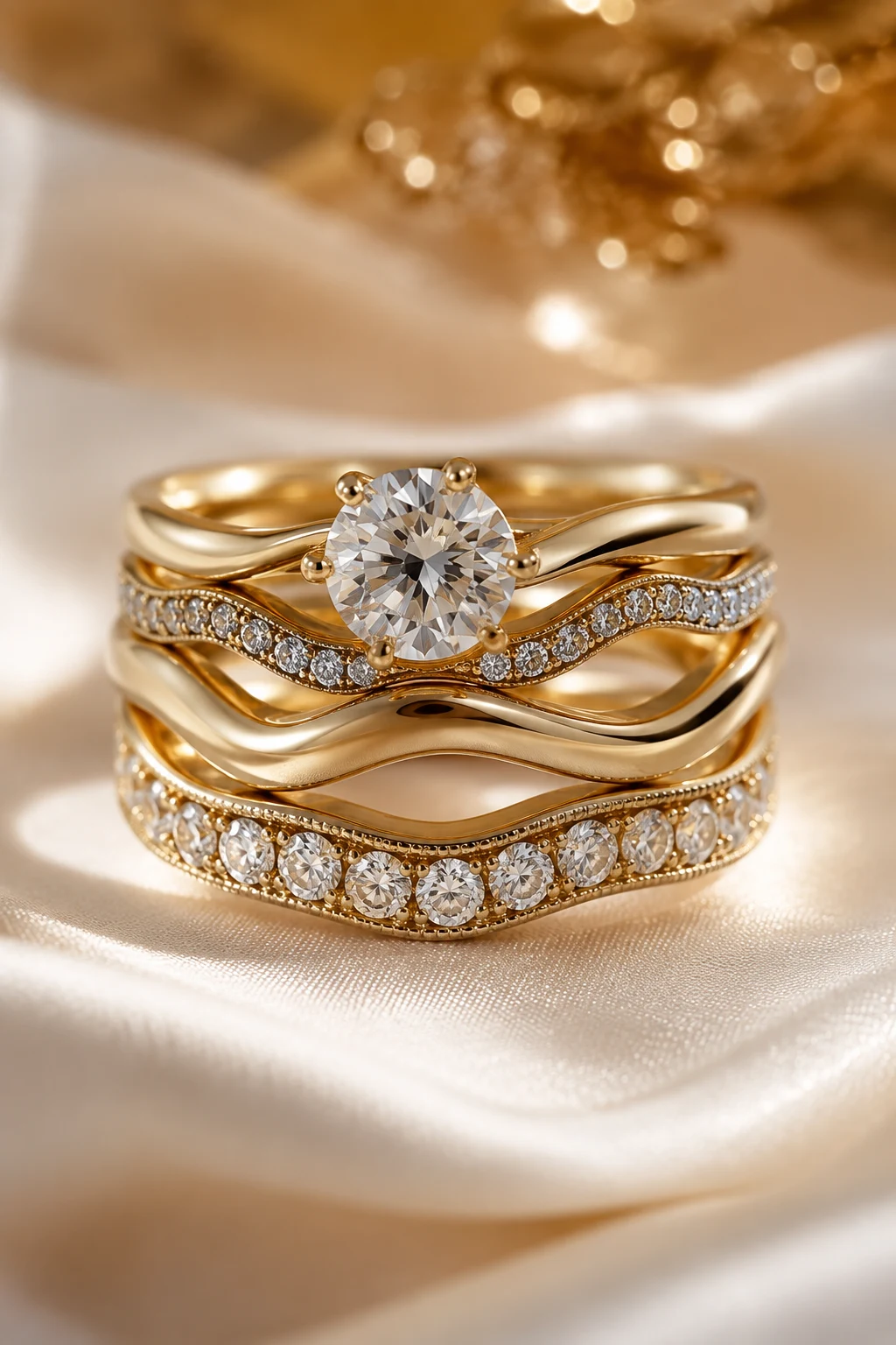 Curved and Contoured Stacked Wedding Rings — stacked wedding rings style outfit