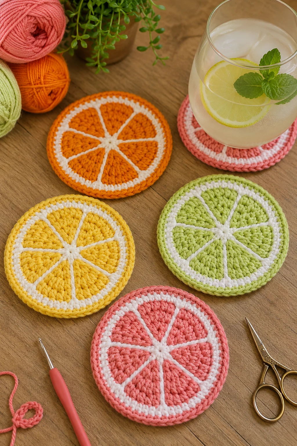 Citrus Slice Drink Coasters — summer crochet ideas style outfit