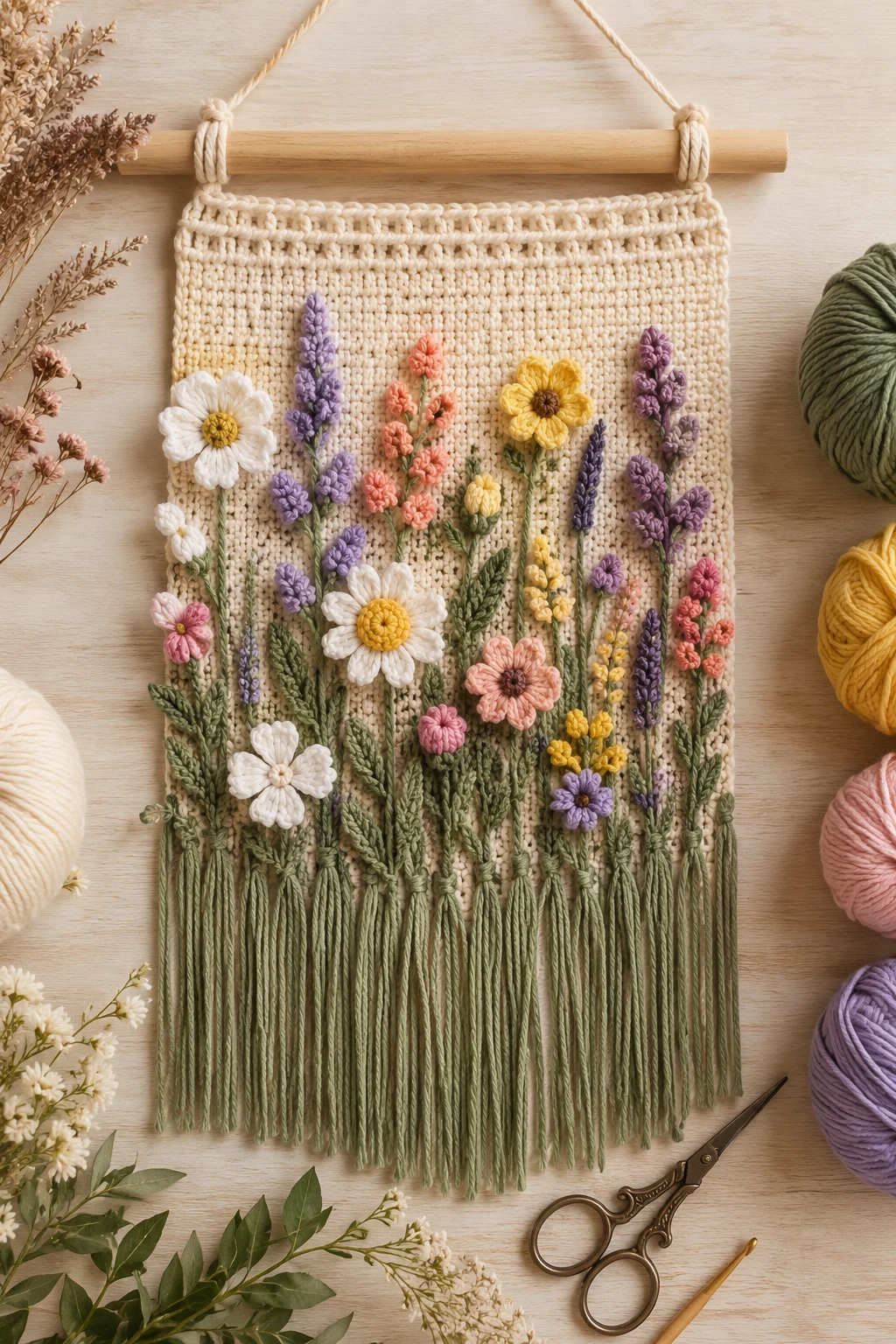 Wildflower Crochet Wall Hanging — summer crochet ideas style outfit