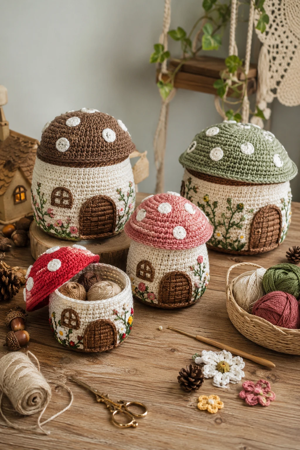 Mushroom Cottage Storage Baskets with Unique Crochet Ideas — unique crochet ideas style outfit