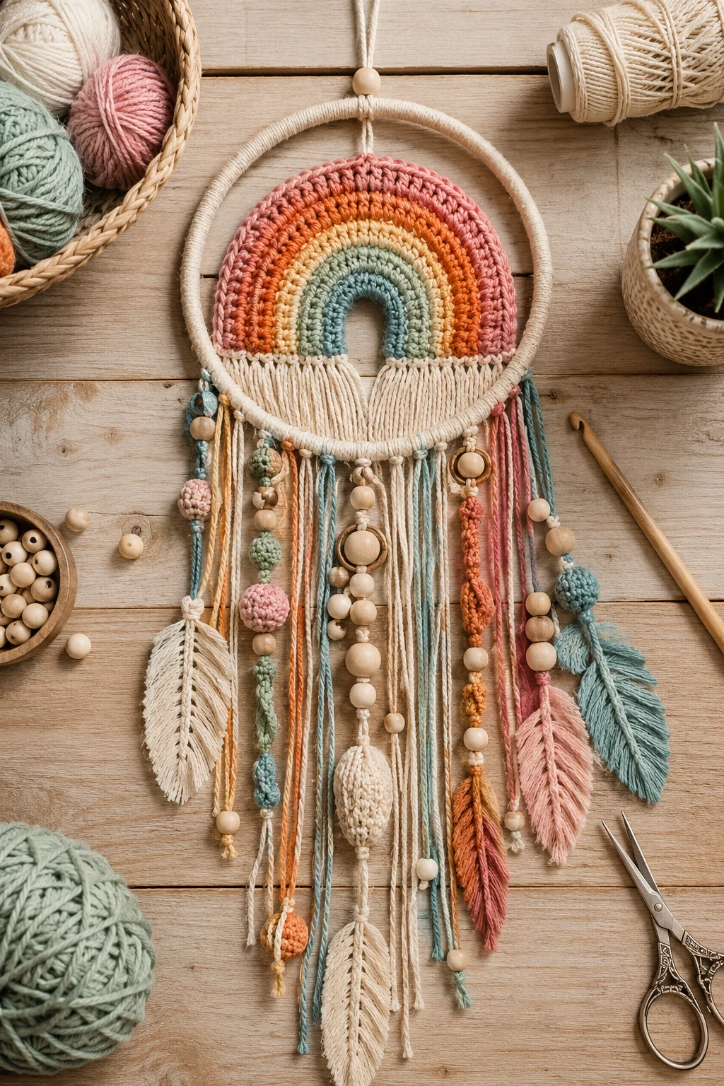 Boho Rainbow Dream Catcher — unique crochet ideas style outfit