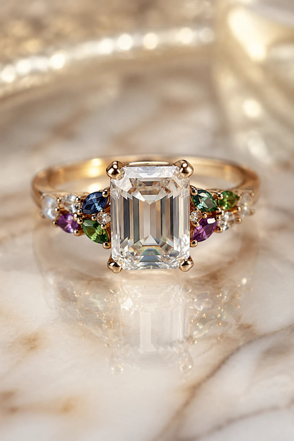 Unique Emerald Cut Engagement Rings with Colored Gemstone Accents — unique emerald cut engagement rings style outfit
