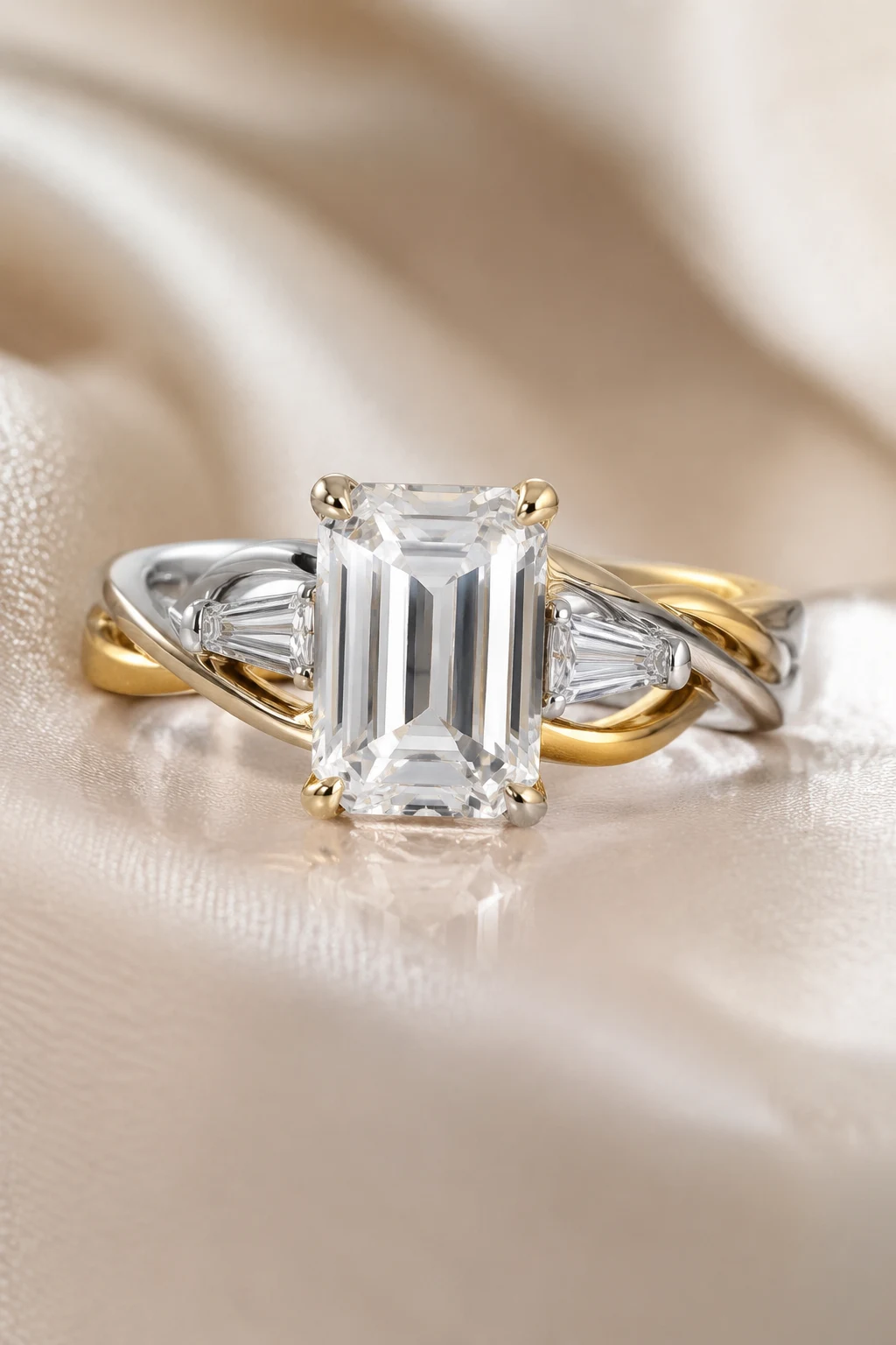 Mixed Metal Unique Emerald Cut Engagement Rings — unique emerald cut engagement rings style outfit