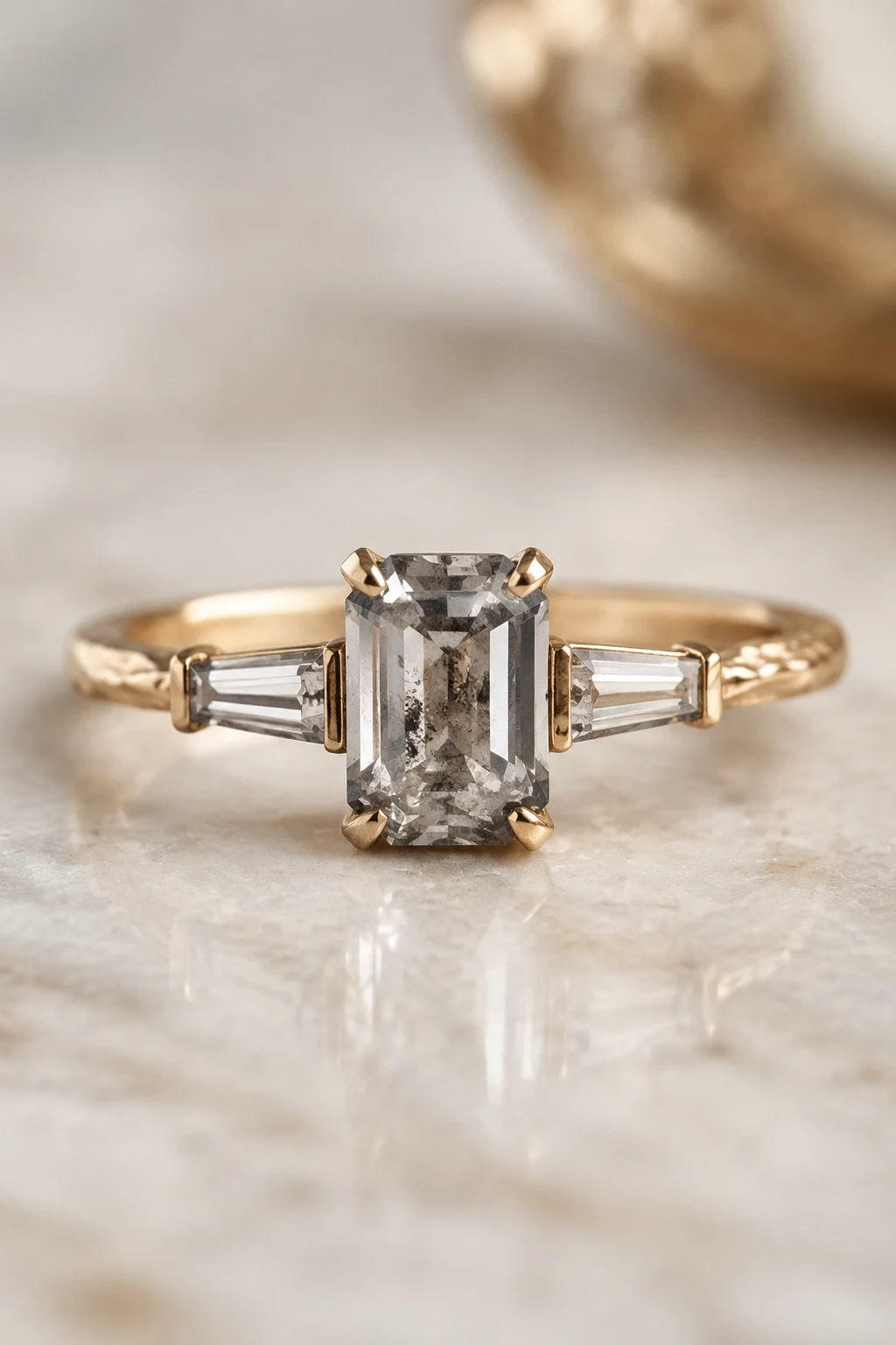 Salt-and-Pepper Diamond Unique Emerald Cut Engagement Rings — unique emerald cut engagement rings style outfit