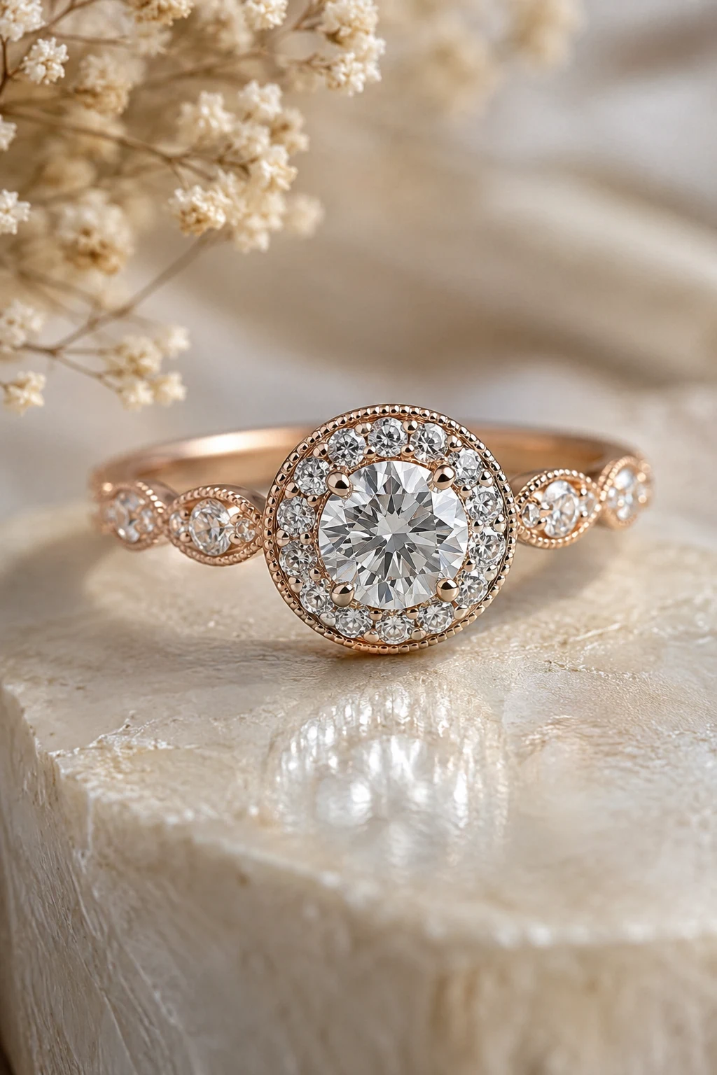 Halo Rings with Antique Milgrain Borders — unique engagement rings vintage style outfit