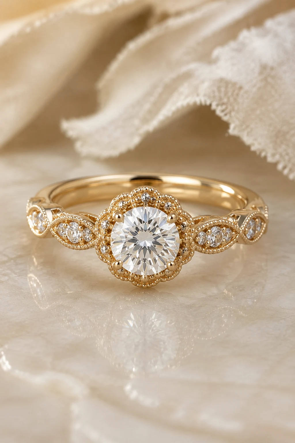 Vintage-Inspired Milgrain Beauty — unique gold engagement rings style outfit
