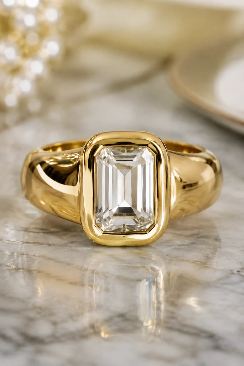 Chunky Gold Statement Unique Bezel Engagement Rings — unique wedding rings engagement style outfit