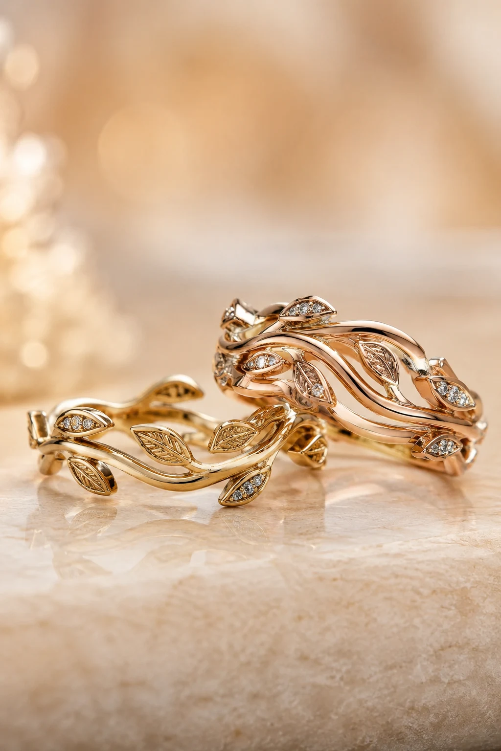 Nature-Inspired Vine and Leaf Bands — unique wedding rings style outfit