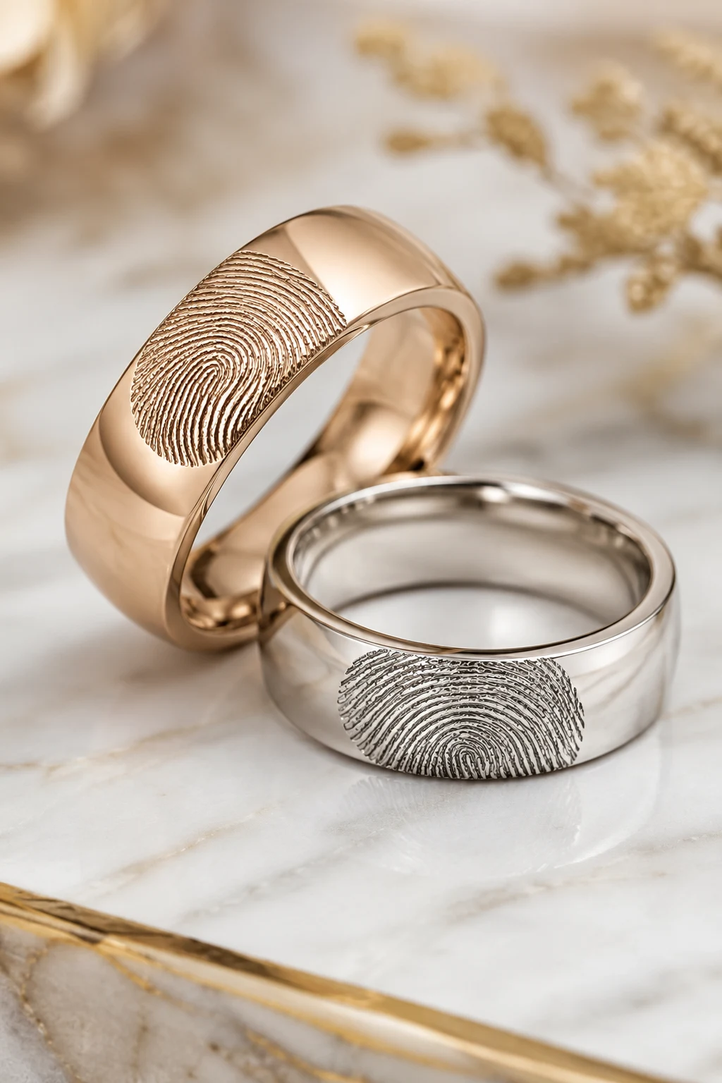 Custom Fingerprint Engraved Rings — unique wedding rings style outfit