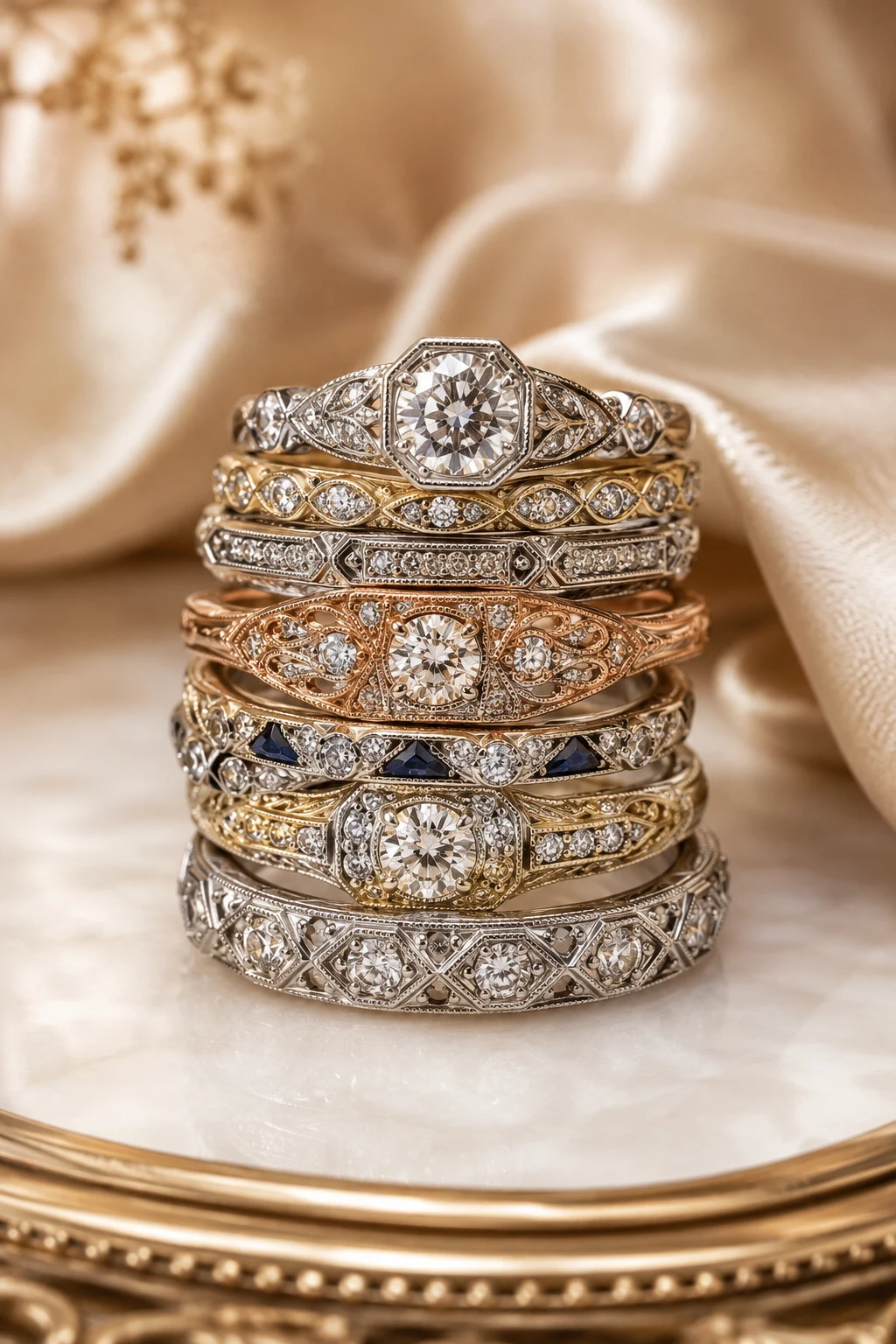 The Ultimate Heirloom Stack — vintage engagement rings unique 1920s style outfit