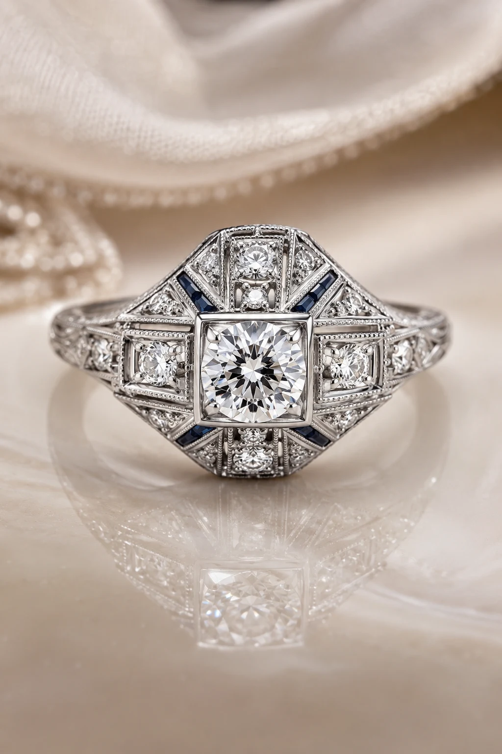 Classic Platinum Art Deco Masterpiece — vintage wedding rings 1920s style outfit