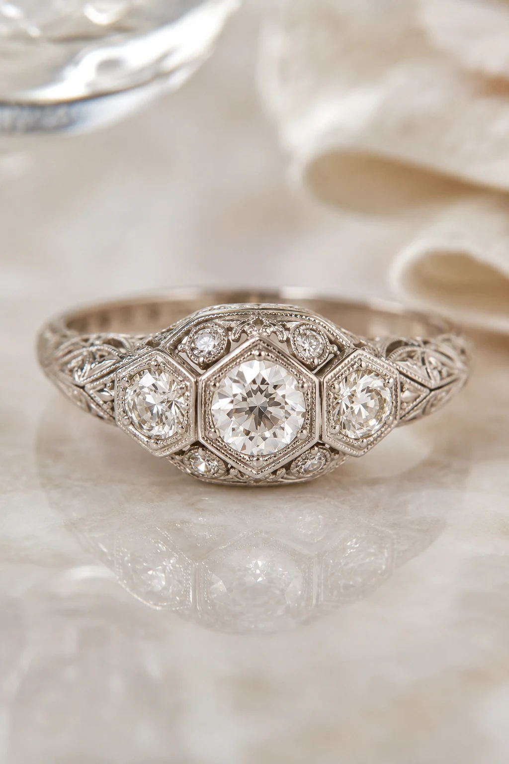 Old European-Cut Diamond Romance — vintage wedding rings 1920s style outfit