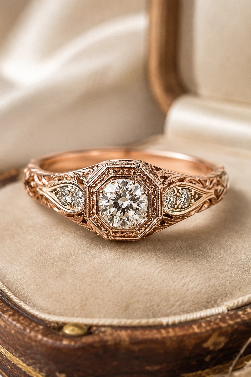 Rose Gold Reproduction with Antique Character — vintage wedding rings 1920s style outfit