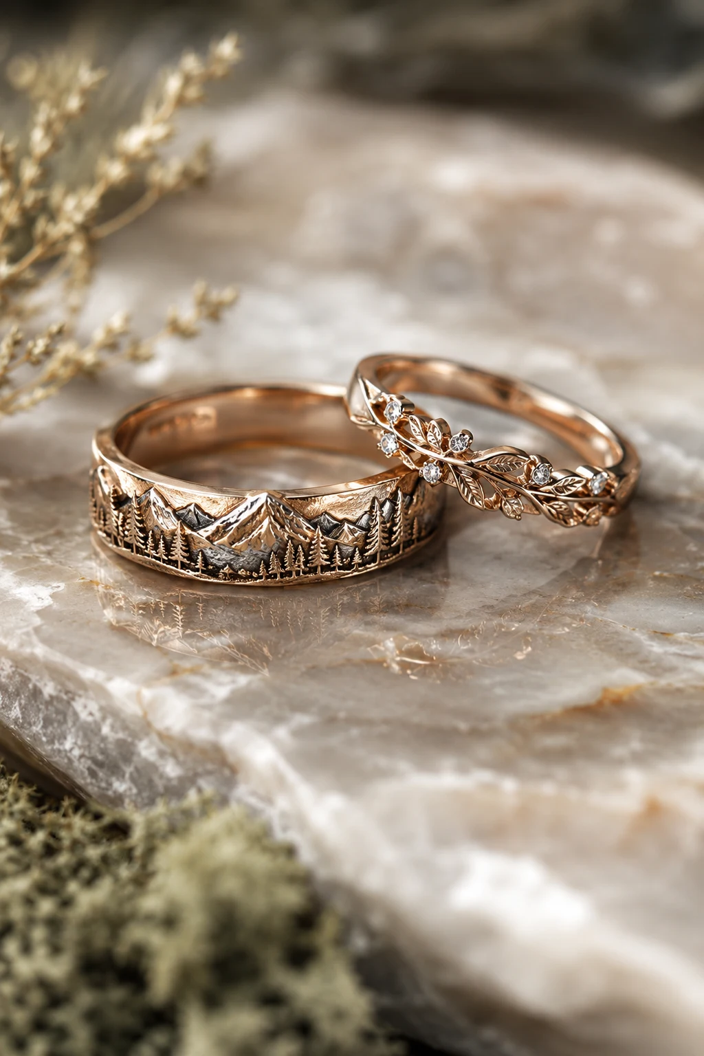 Nature-Inspired Wedding Rings Couple Designs — wedding rings couple style outfit