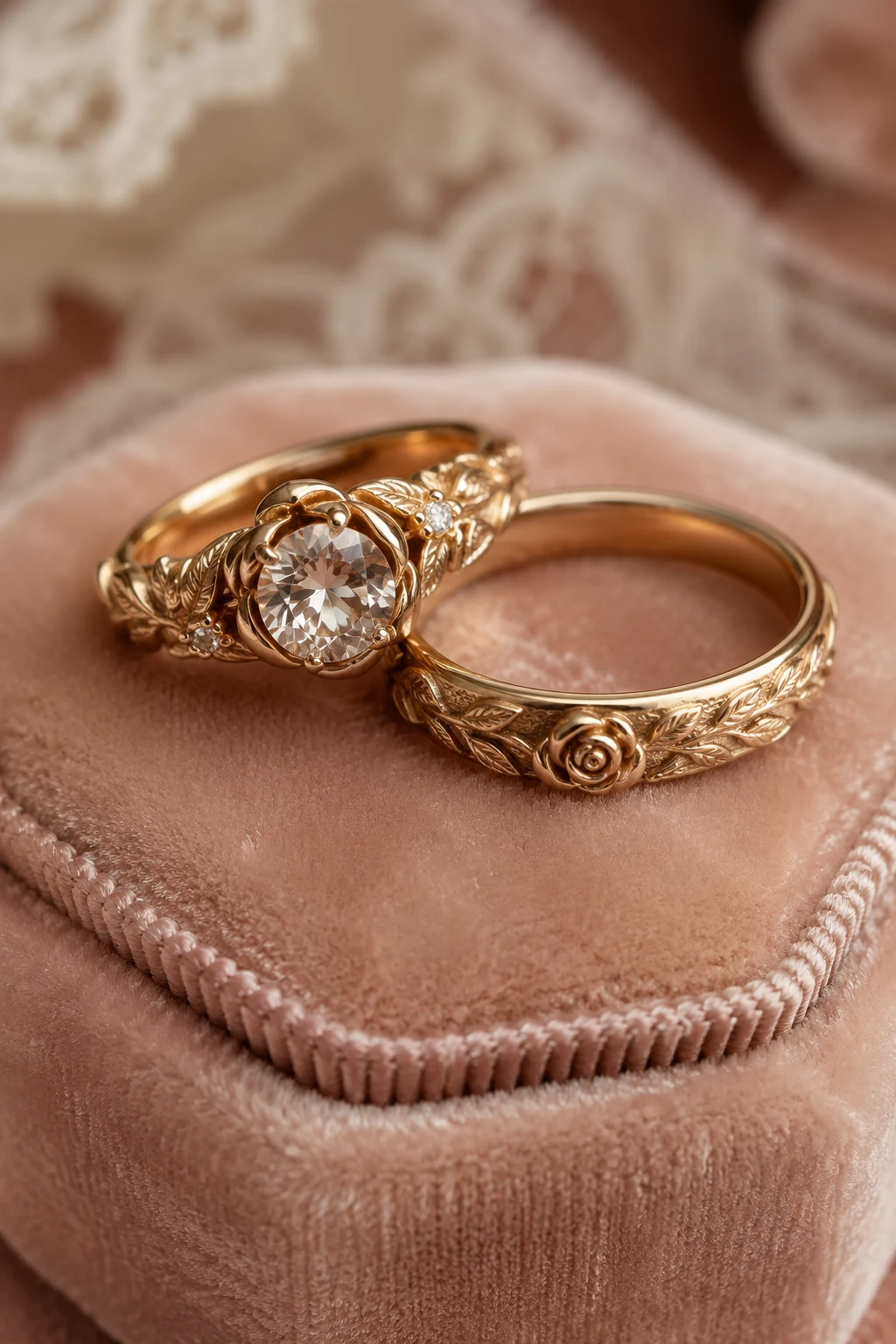Romantic Rose Wedding Rings Gold with Vintage Charm — wedding rings gold style outfit