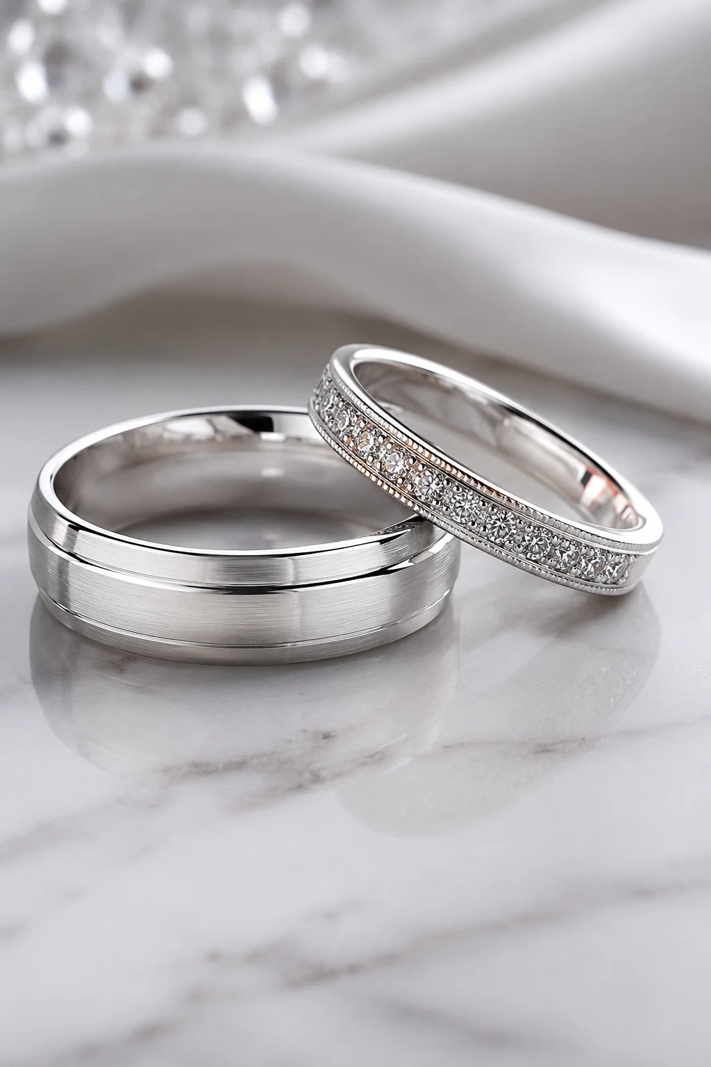 Wedding Rings Silver with Sparkling Diamond Accents — wedding rings silver style outfit
