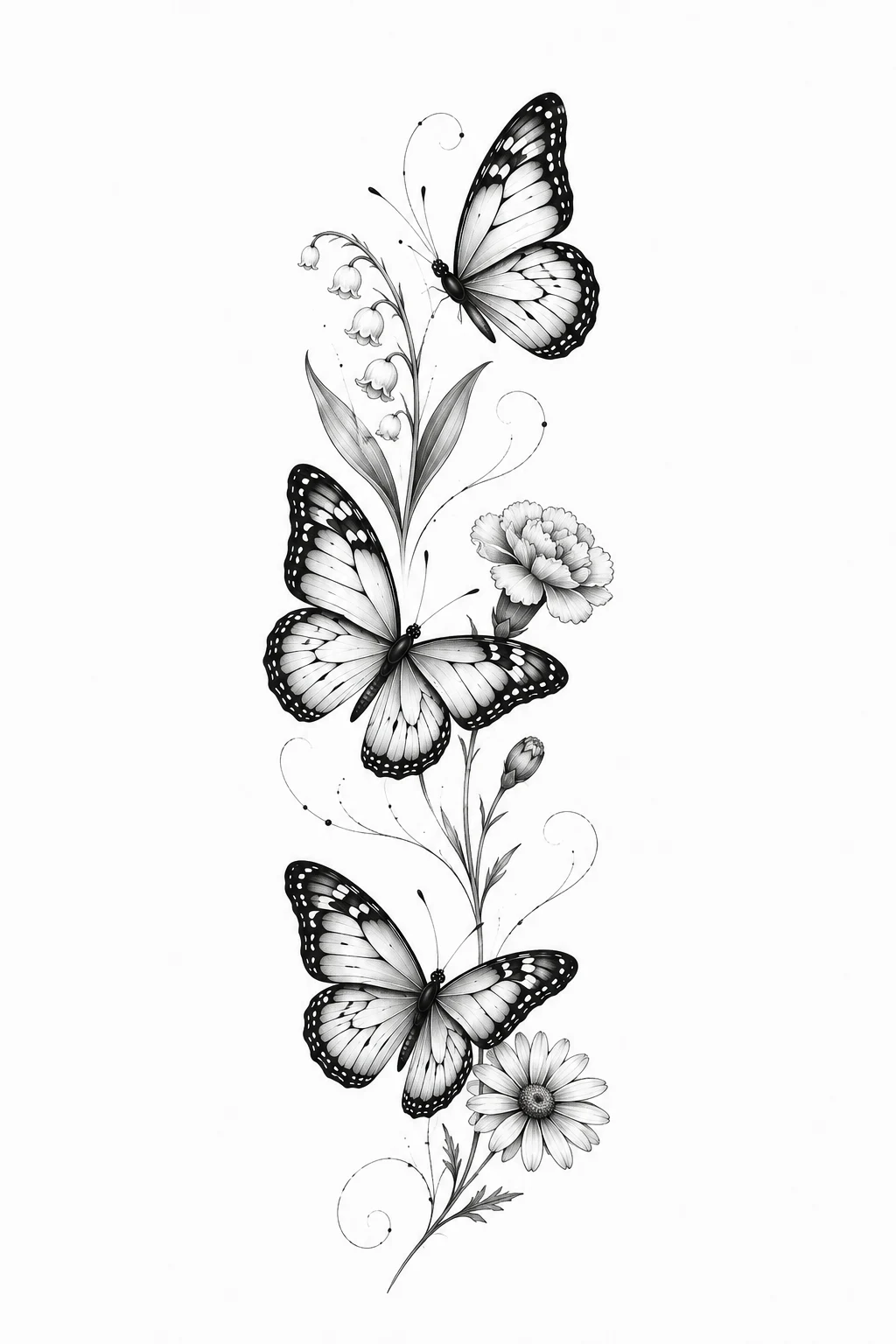Butterfly and Birth Flower Trio — 3 butterfly tattoo style outfit