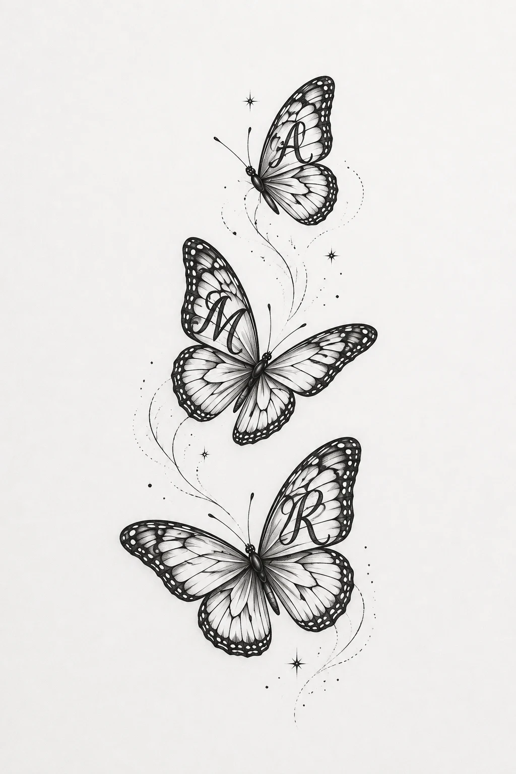 Three Butterflies With Names Hidden in the Wings — 3 butterfly tattoo style outfit