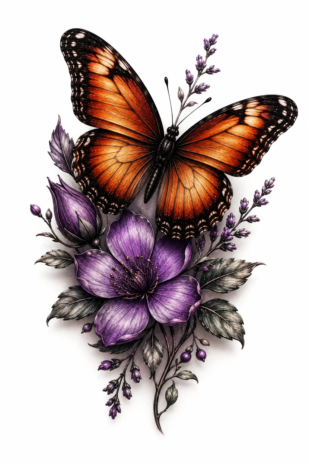 Butterfly With a Birth Flower — 3d butterfly tattoo style outfit