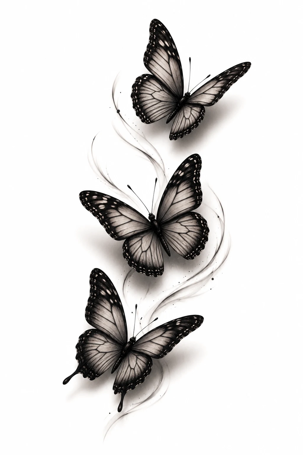 Floating Butterfly Trio — 3d butterfly tattoo style outfit