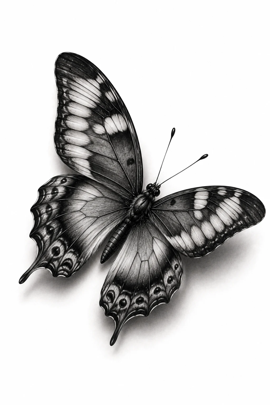 Black-and-Gray Moth Butterfly Hybrid — 3d butterfly tattoo style outfit