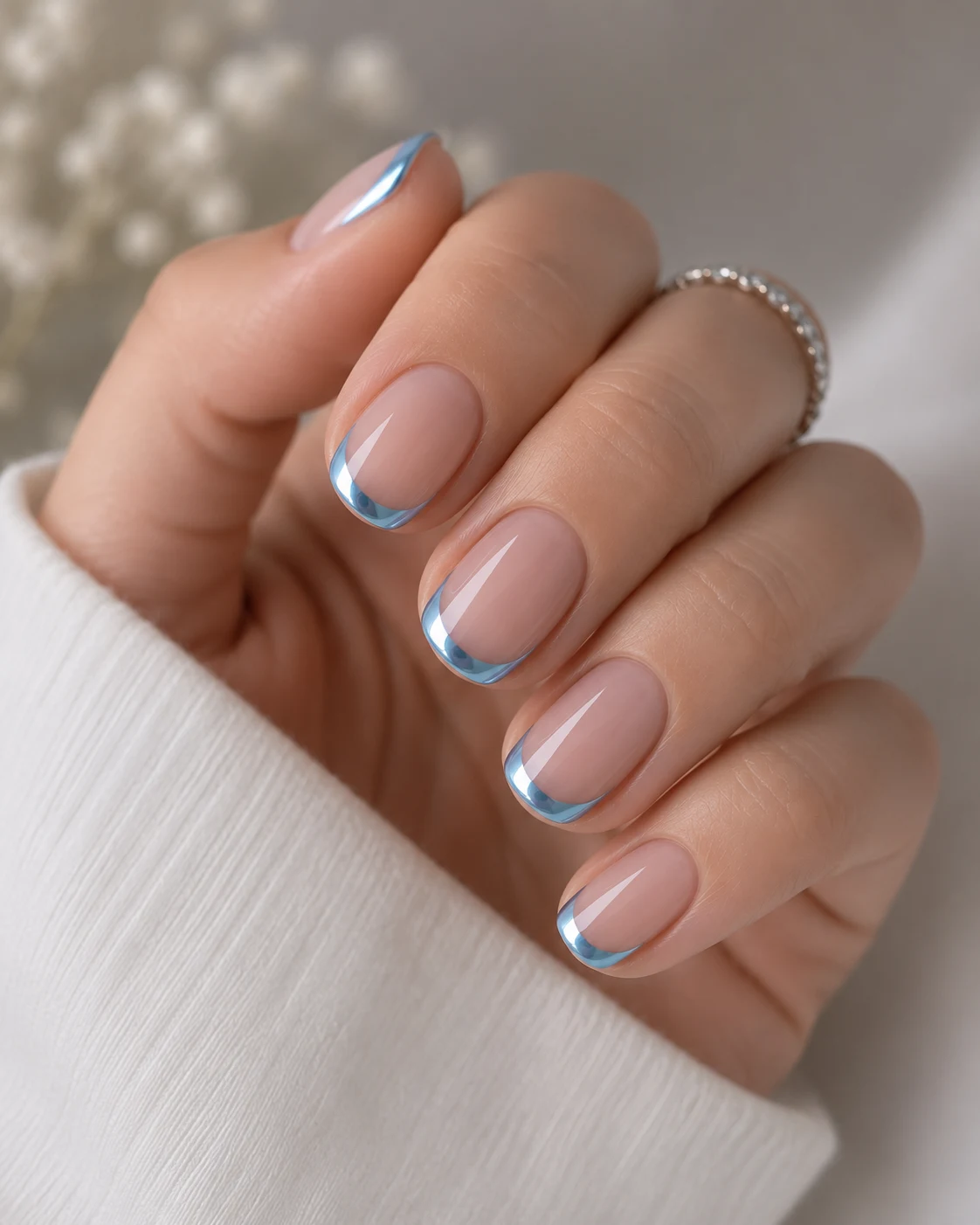 Classic Baby Blue Chrome French Tips — Baby Blue Chrome French Tip Nails style outfit