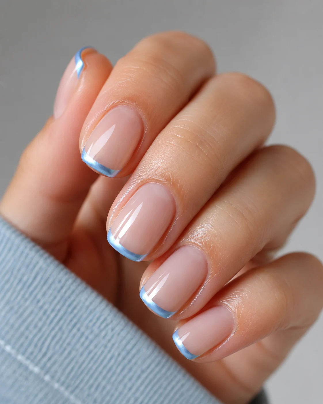 Minimalist Baby Blue Chrome Tips — Baby Blue Chrome French Tip Nails style outfit